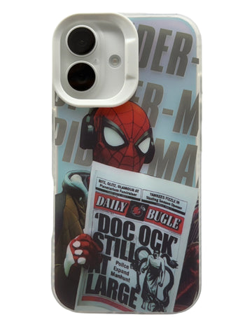 iPhone 3D Fluorescent Case - Newspaper Spider White Ring (iPhone 14 Series)