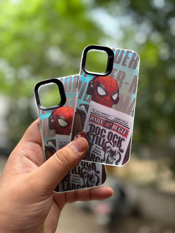 iPhone 3D Fluorescent Case - Newspaper Spider Black (iPhone 12 Series)