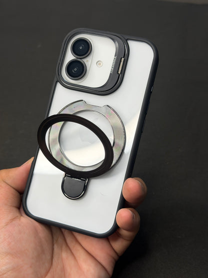 Magnetic Ring Holder iPhone Case with Max Shockproof and Camera Stand Lens Protection Shell (Black)