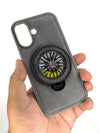 iPhone Leather Finish Case with Built-in Stand Spinner Wheel(Grey)