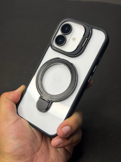 Magnetic Ring Holder iPhone Case with Max Shockproof and Camera Stand Lens Protection Shell (Black)