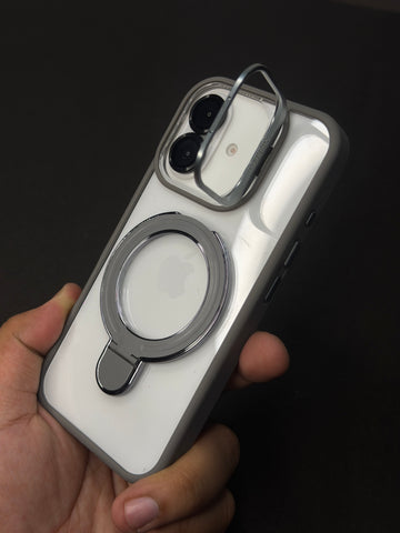 Magnetic Ring Holder iPhone Case with Max Shockproof and Camera Stand Lens Protection Shell (Grey)
