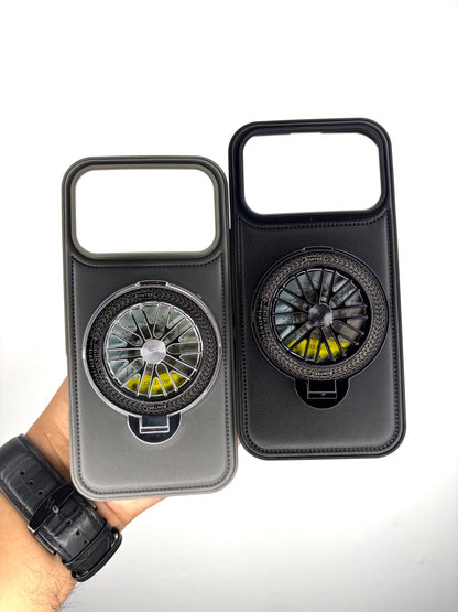 iPhone Leather Finish Case with Built-in Stand Spinner Wheel