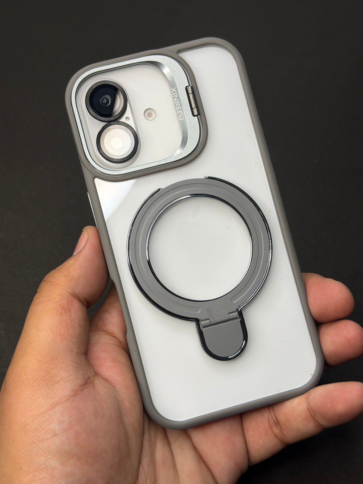 Magnetic Ring Holder iPhone Case with Max Shockproof and Camera Stand Lens Protection Shell (Grey)