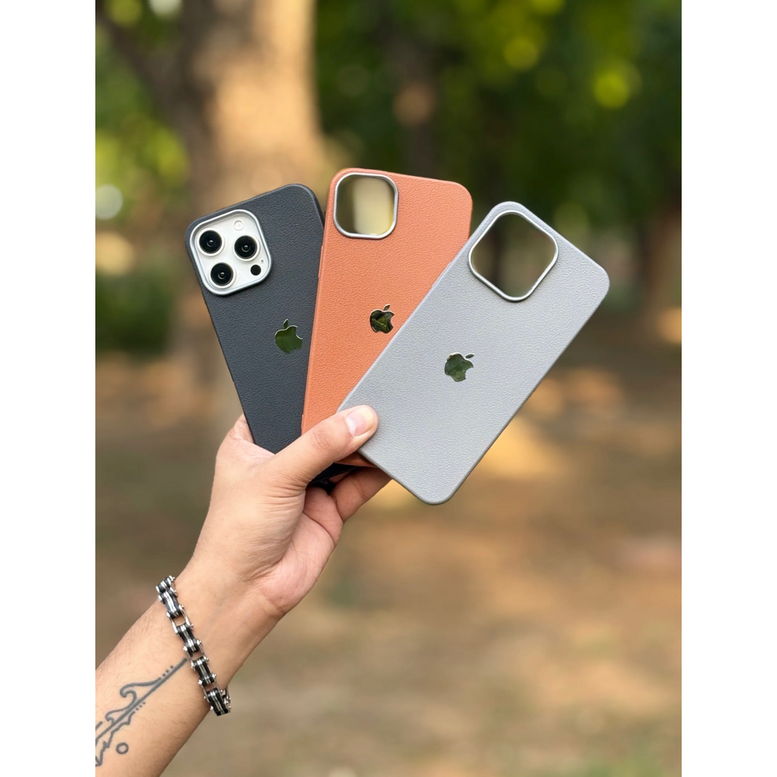 Pack of 3 - iPhone Leather Finish cases (Brown, Grey, Black)