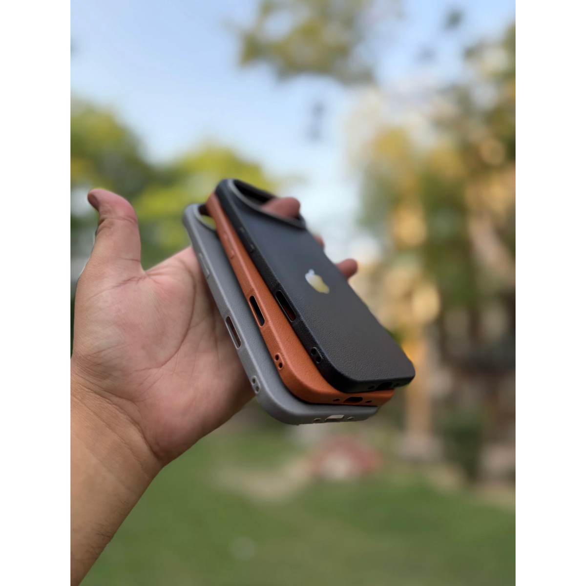 Pack of 3 - iPhone Leather Finish cases (Brown, Grey, Black)