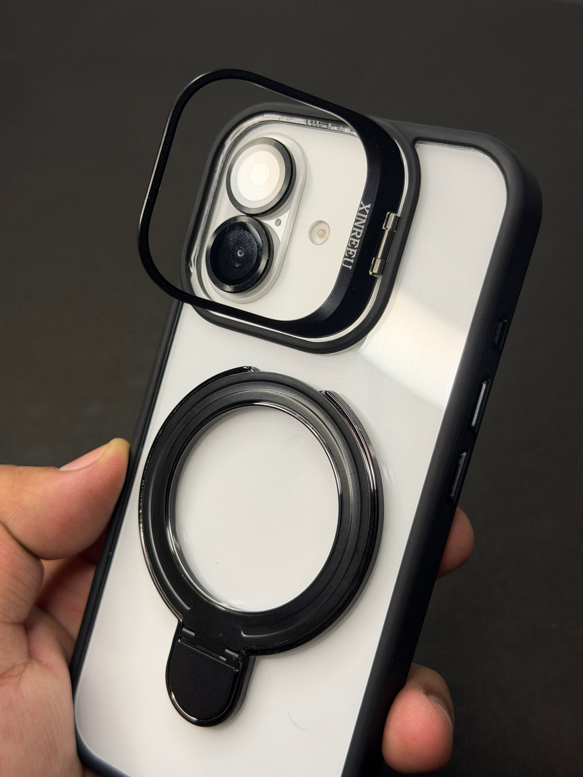 Magnetic Ring Holder iPhone Case with Max Shockproof and Camera Stand Lens Protection Shell (Black)