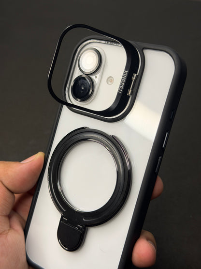 Magnetic Ring Holder iPhone Case with Max Shockproof and Camera Stand Lens Protection Shell (Black)