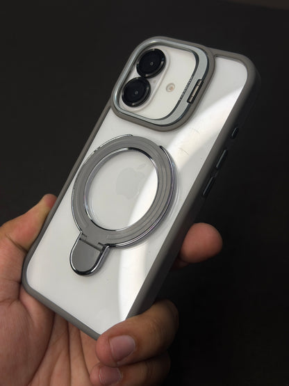 Magnetic Ring Holder iPhone Case with Max Shockproof and Camera Stand Lens Protection Shell (Grey)