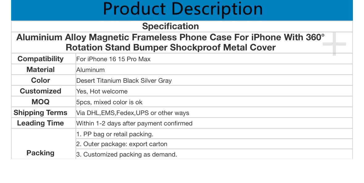 Aluminium Alloy Magnetic Frameless Phone Case