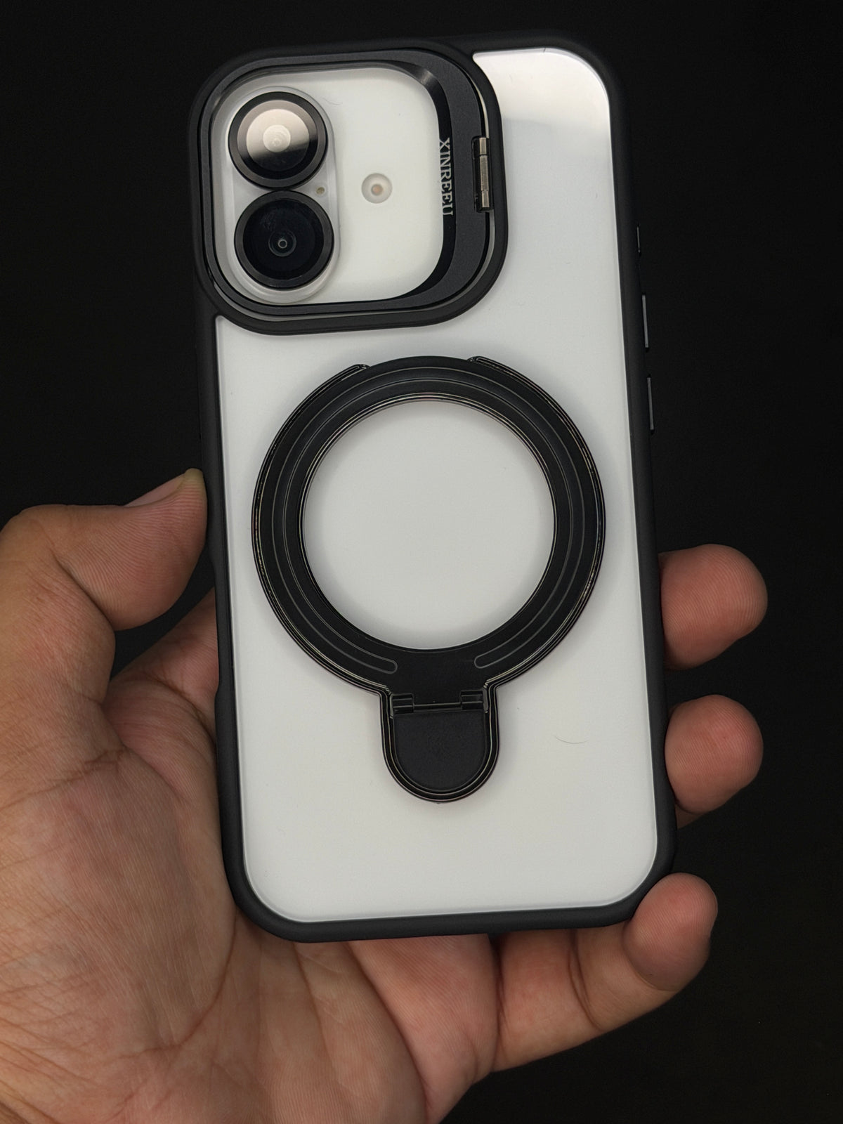 Magnetic Ring Holder iPhone Case with Max Shockproof and Camera Stand Lens Protection Shell (Black)