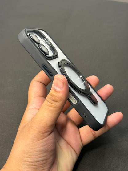 Magnetic Ring Holder iPhone Case with Max Shockproof and Camera Stand Lens Protection Shell (Black)