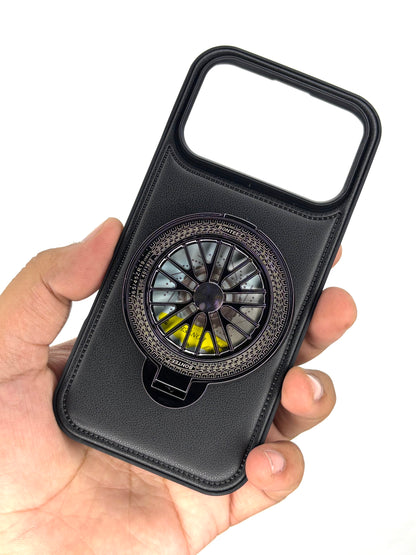 iPhone Leather Finish Case with Built-in Stand Spinner Wheel