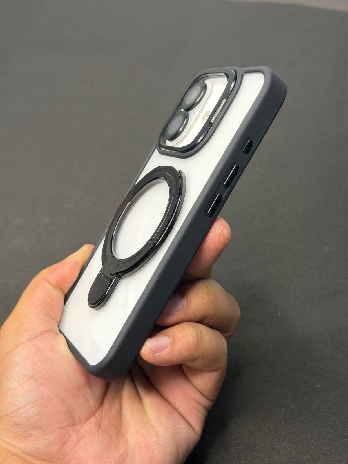Magnetic Ring Holder iPhone Case with Max Shockproof and Camera Stand Lens Protection Shell (Black)