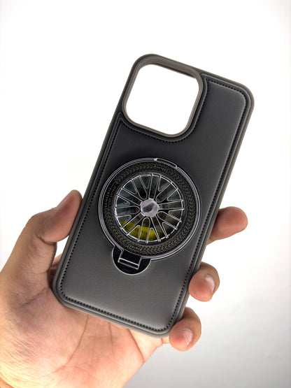 iPhone Leather Finish Case with Built-in Stand Spinner Wheel