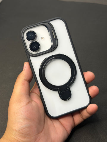 Magnetic Ring Holder iPhone Case with Max Shockproof and Camera Stand Lens Protection Shell (Black)