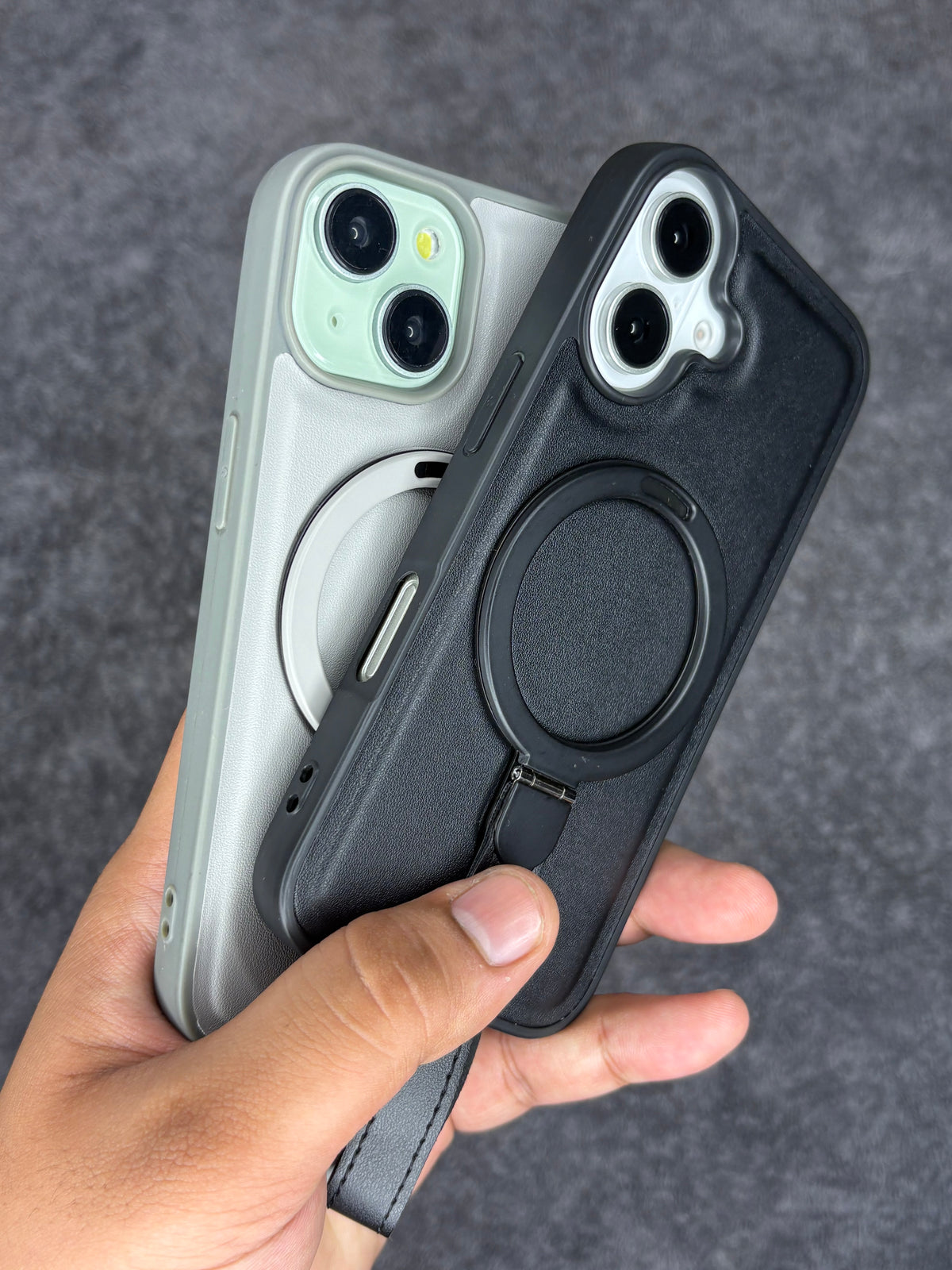 iPhone MagGrip Leather Case with Metal Ring.