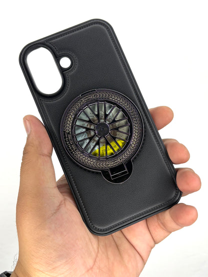 iPhone Leather Finish Case with Built-in Stand Spinner Wheel