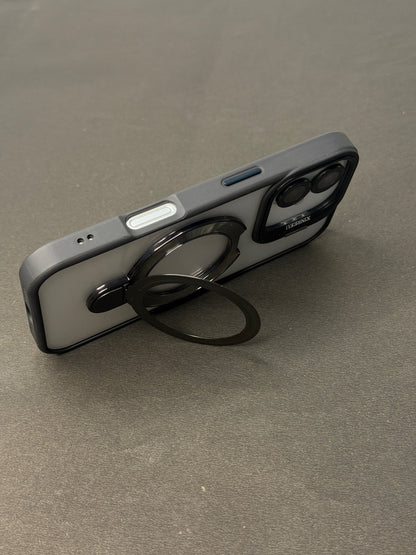 Magnetic Ring Holder iPhone Case with Max Shockproof and Camera Stand Lens Protection Shell (Black)