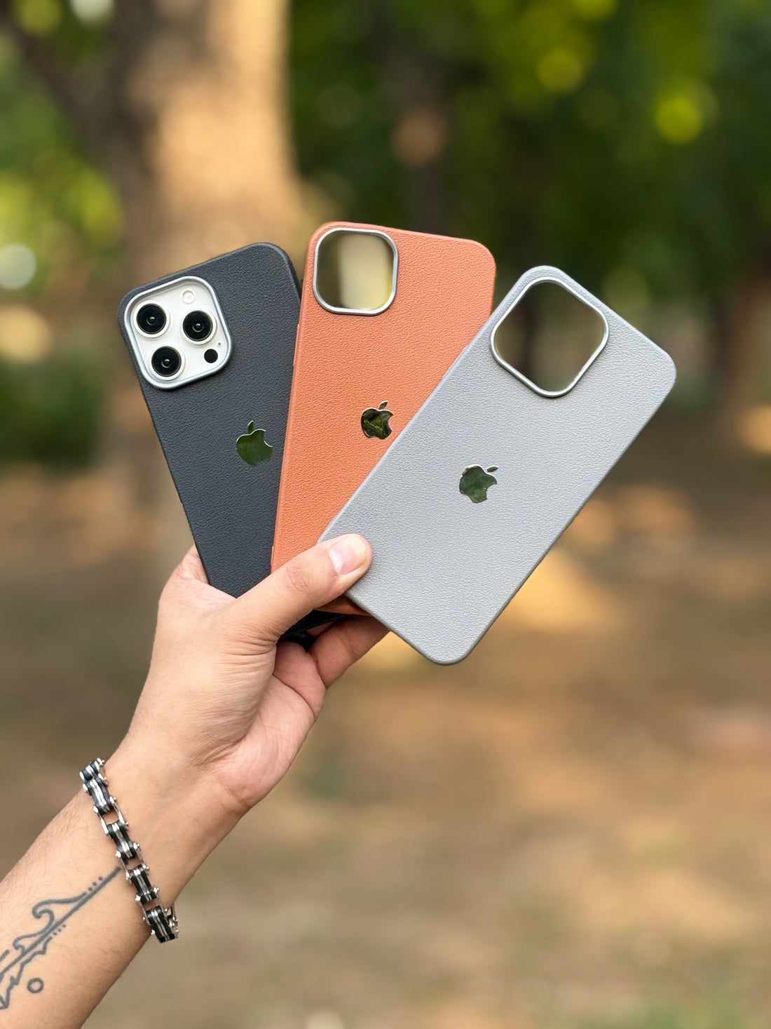 Pack of 3 - iPhone Leather Finish cases (Brown, Grey, Black)
